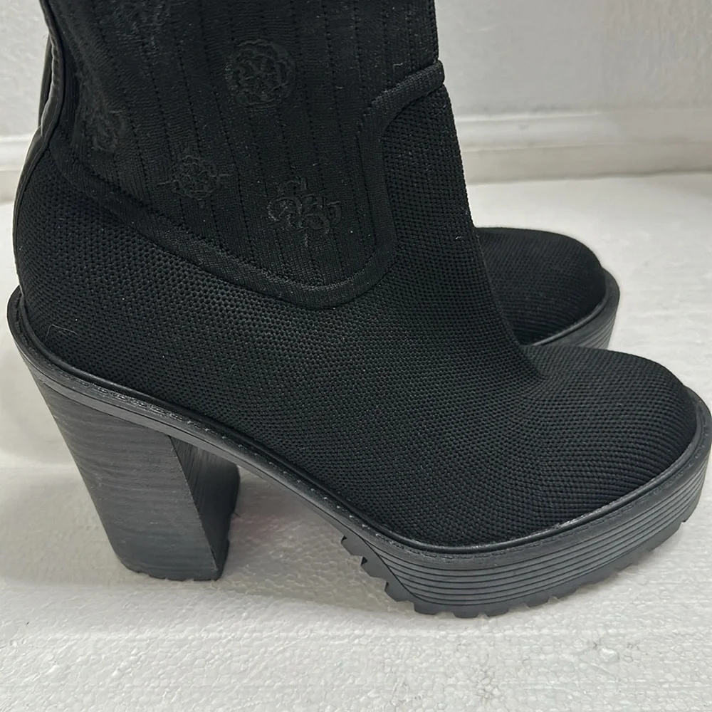 Guess klynne black lug sole chunky heels strechy y2K style boots size 8